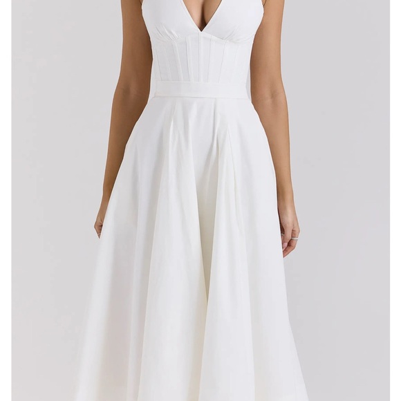 House of CB | Dresses | House Of Cb Allena Halter Stretch Cotton Midi Dress  White | Poshmark